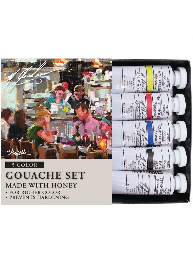 M. Graham & Co. طقم ألوان غواش أساسي م. غراهام 1/2 أونصة 5 ألوان