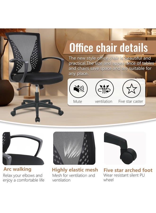 FDW Home Office Chair Mid Back PC Swivel Lumbar Support Adjustable Desk Task Computer Ergonomic Comfortable Mesh Chair with Armrest (Black) - Image 4