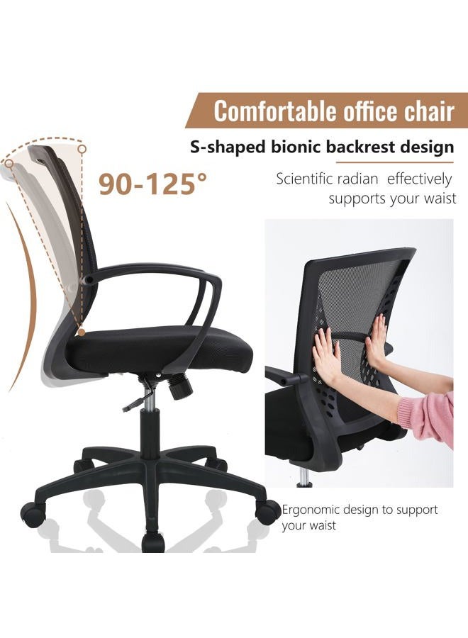 FDW Home Office Chair Mid Back PC Swivel Lumbar Support Adjustable Desk Task Computer Ergonomic Comfortable Mesh Chair with Armrest (Black) - Image 2
