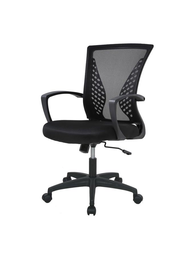 FDW Home Office Chair Mid Back PC Swivel Lumbar Support Adjustable Desk Task Computer Ergonomic Comfortable Mesh Chair with Armrest (Black) - Image 1