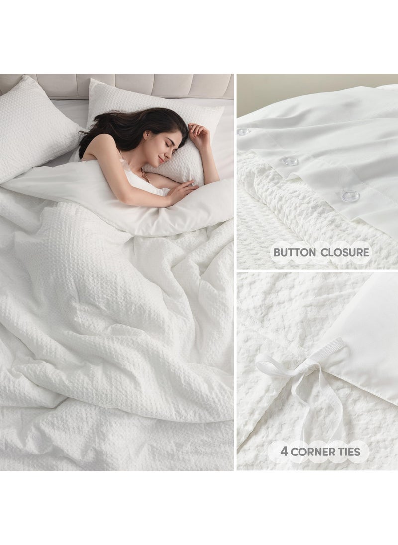 Comfort Spaces Comfort Spaces White Queen Duvet Cover Set - 3 Pieces Breathable Dotted Weave Texture Duvet Sets  Modern Farmhouse Boho Duvet Cover & Sham  All Season Microfiber Queen Bed Set  Full/Queen  - Image 4