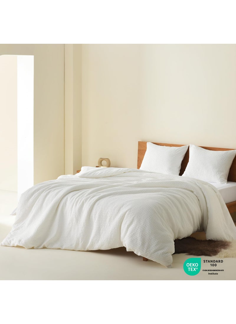 Comfort Spaces Comfort Spaces White Queen Duvet Cover Set - 3 Pieces Breathable Dotted Weave Texture Duvet Sets  Modern Farmhouse Boho Duvet Cover & Sham  All Season Microfiber Queen Bed Set  Full/Queen  - Image 2
