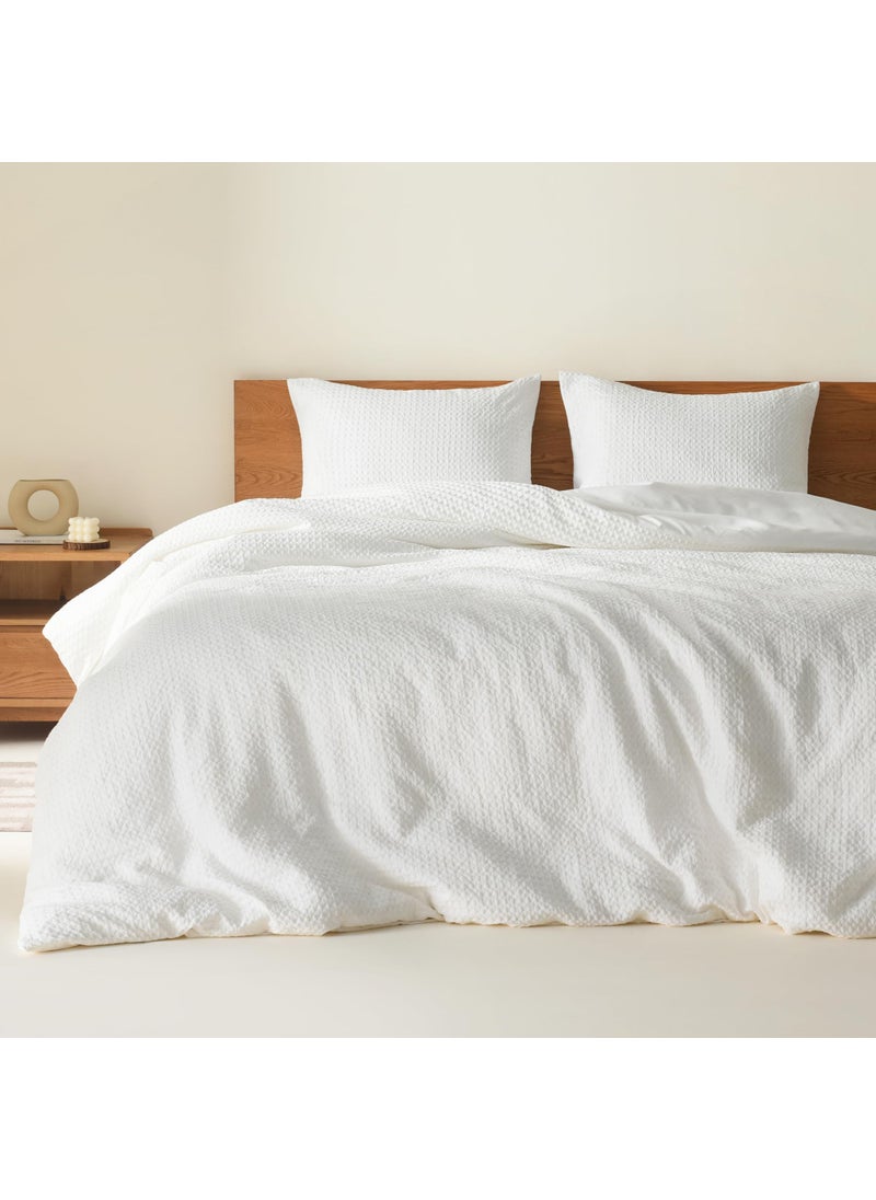 Comfort Spaces Comfort Spaces White Queen Duvet Cover Set - 3 Pieces Breathable Dotted Weave Texture Duvet Sets  Modern Farmhouse Boho Duvet Cover & Sham  All Season Microfiber Queen Bed Set  Full/Queen  - Image 1