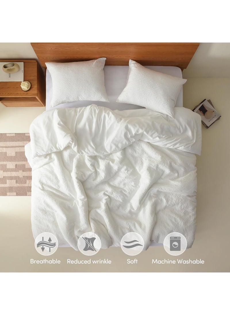 Comfort Spaces Comfort Spaces White Queen Duvet Cover Set - 3 Pieces Breathable Dotted Weave Texture Duvet Sets  Modern Farmhouse Boho Duvet Cover & Sham  All Season Microfiber Queen Bed Set  Full/Queen  - Image 3