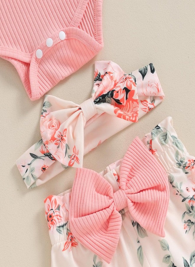 wybzd Im New Here Newborn Outfit Girl Boy Coming Home Clothes Ribbed Long Sleeve Romper Top Floral Pants Set 4pcs (A Pink New Here, 0-3 Months) - Image 4