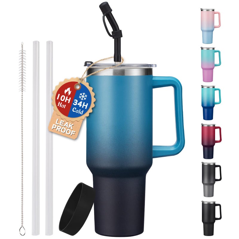 ICIOI Insulated Tumbler with Straw and Spout Lid  40 oz Water Bottle wHandle Dustproof Cover Protective Boot Spillproof Stainless Steel Hydro Travel Cup Fit Car Cupholder Coffee Mug