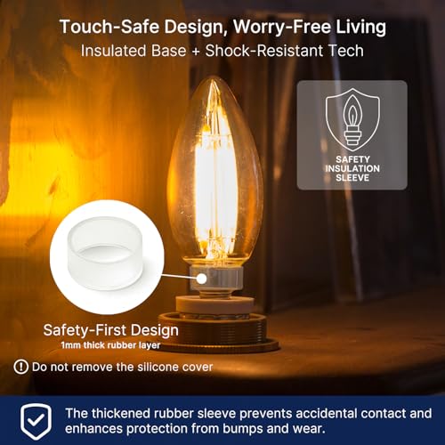 FLSNT 60W Equivalent LED Chandelier Light Bulbs, Dimmable, E12 Base, Clear B11 LED Filament Candelabra Bulbs, 2700K Soft White, 6 Pack - Image 3