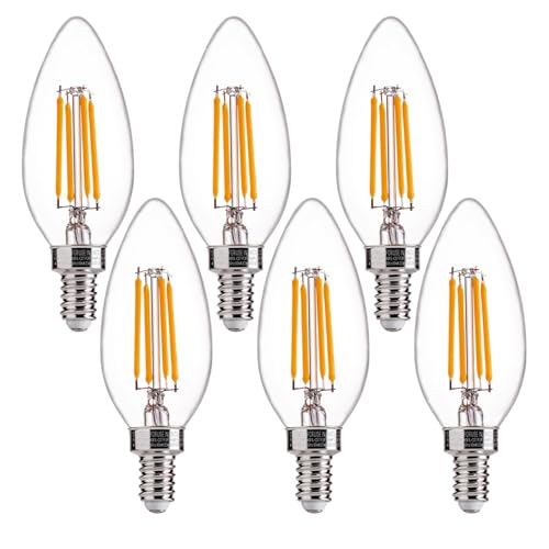 FLSNT 60W Equivalent LED Chandelier Light Bulbs, Dimmable, E12 Base, Clear B11 LED Filament Candelabra Bulbs, 2700K Soft White, 6 Pack - Image 1