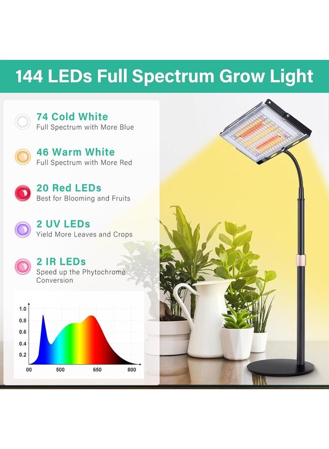 Grow Light for Indoor Plants, 144 LED Full Spectrum Plant Light for Indoor Plants, Large Desk Grow Lamp with On/Off Switch, Height Adjustable, Flexible Gooseneck - Image 2