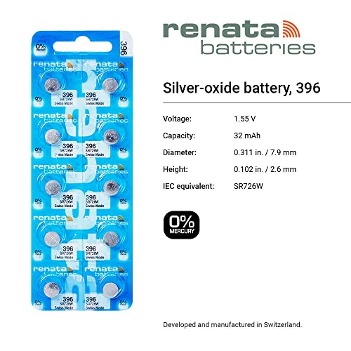 Renata بطاريات ريناتا 396 SR726W - 1.55 فولت أكسيد الفضة 396 لساعة (عبوة 2) - Image 2