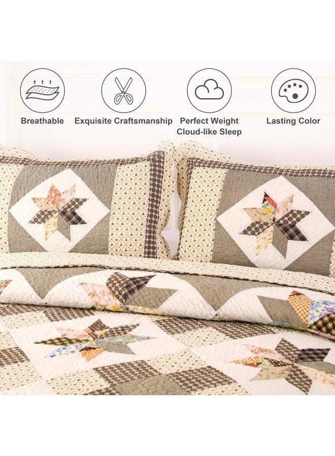 YAYIDAY Cotton Patchwork Quilt Set Bedspread King Size - Breathable Quilted Floral Blanket with Shams, Bedding Modern Coverlet King - Image 3