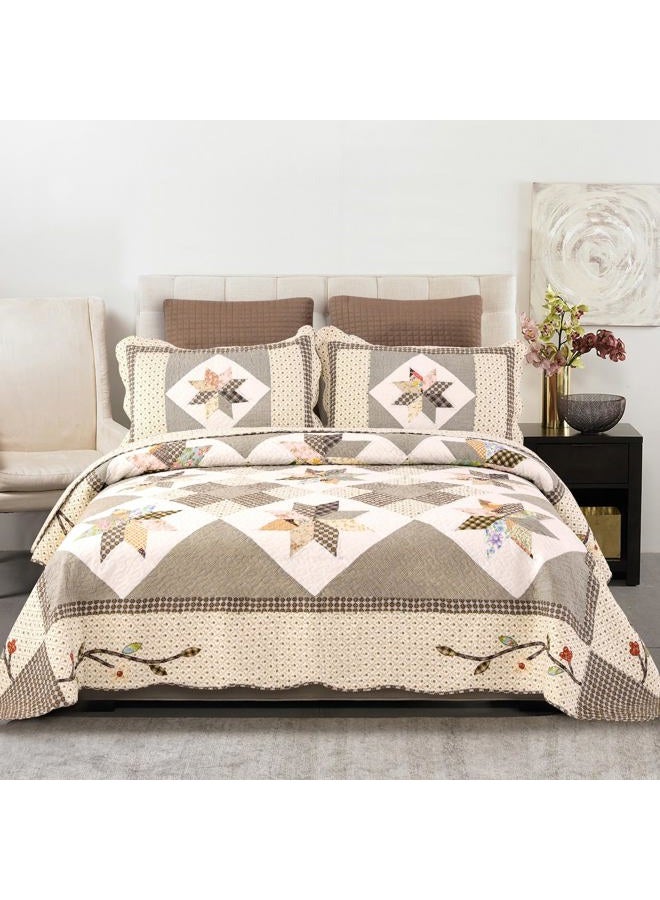 YAYIDAY Cotton Patchwork Quilt Set Bedspread King Size - Breathable Quilted Floral Blanket with Shams, Bedding Modern Coverlet King - Image 1