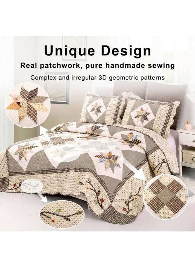 YAYIDAY Cotton Patchwork Quilt Set Bedspread King Size - Breathable Quilted Floral Blanket with Shams, Bedding Modern Coverlet King - Image 2