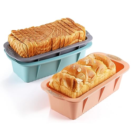 MONGSEW 3PCS Silicone Bread Loaf Pan, Non-Stick Bread Pans for Baking, Easy Release Loaf Pan, Great for Homemade Bread, Cakes, Brownies, Dishwasher Safe (3 Colors, Nesting Design) - Image 1