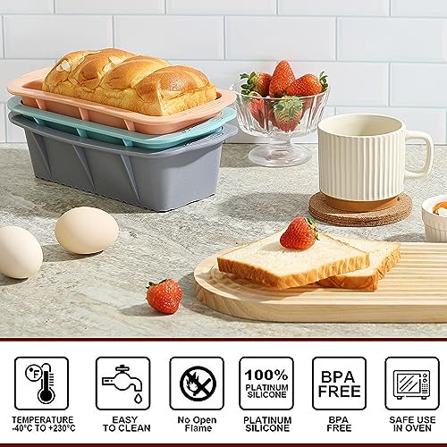 MONGSEW 3PCS Silicone Bread Loaf Pan, Non-Stick Bread Pans for Baking, Easy Release Loaf Pan, Great for Homemade Bread, Cakes, Brownies, Dishwasher Safe (3 Colors, Nesting Design) - Image 4