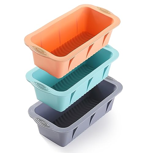 MONGSEW 3PCS Silicone Bread Loaf Pan, Non-Stick Bread Pans for Baking, Easy Release Loaf Pan, Great for Homemade Bread, Cakes, Brownies, Dishwasher Safe (3 Colors, Nesting Design) - Image 2