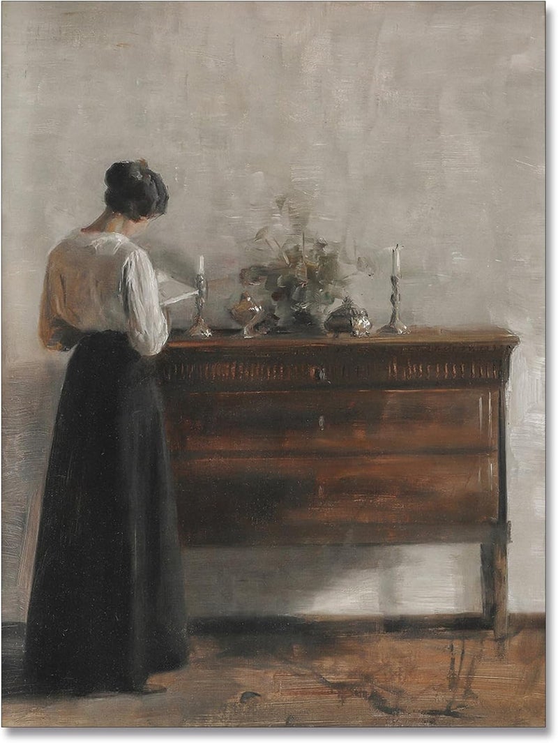 uoyien Vintage Danish Canvas Wall Art Famous Artwork Woman Reading Portrait Oil Painting Dark Academia Aesthetic Print 19th Century Antique Poster Retro Gallery Bedroom Decor16x24in Unframed - Image 1