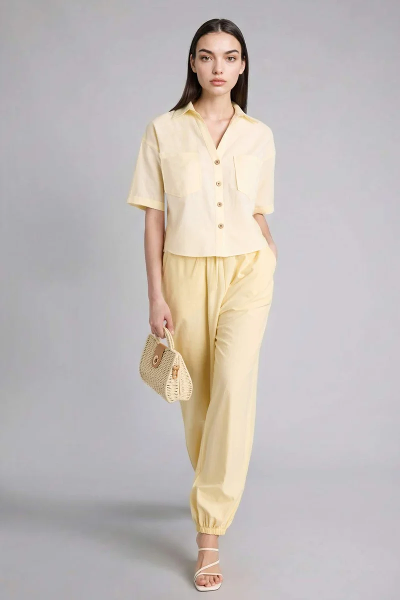 DeFacto Boxy Fit Shirt Collar Linen Blended Short Sleeve Shirt