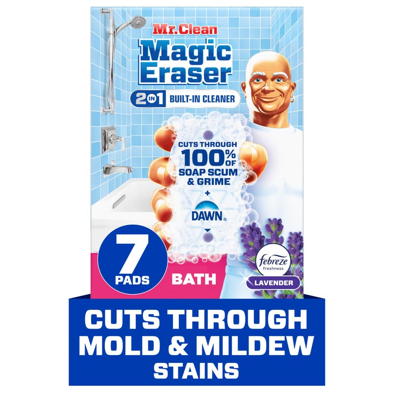 Mr Clean Mr. Clean Magic Eraser Sponge, Bathroom Cleaner, Soap Scum Shower & Tub Cleaner, 2 in 1 Bath, 7ct - Image 1