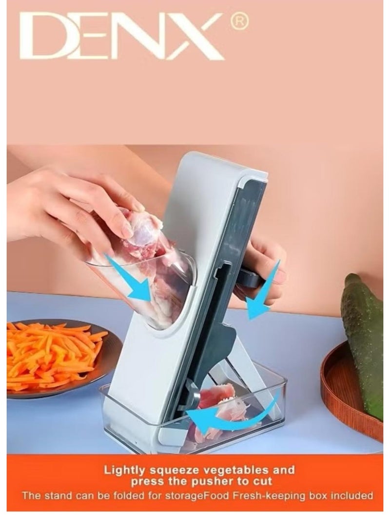 Denx Multifunctional Vegetable Cutter, Mandolin Slicer Kitchen Vegetable Cutter, Safety Potato Slicer, Food Chopper Grater Slicer For Vegetable Fruit Meat With Container Replaceable Blades - Image 3
