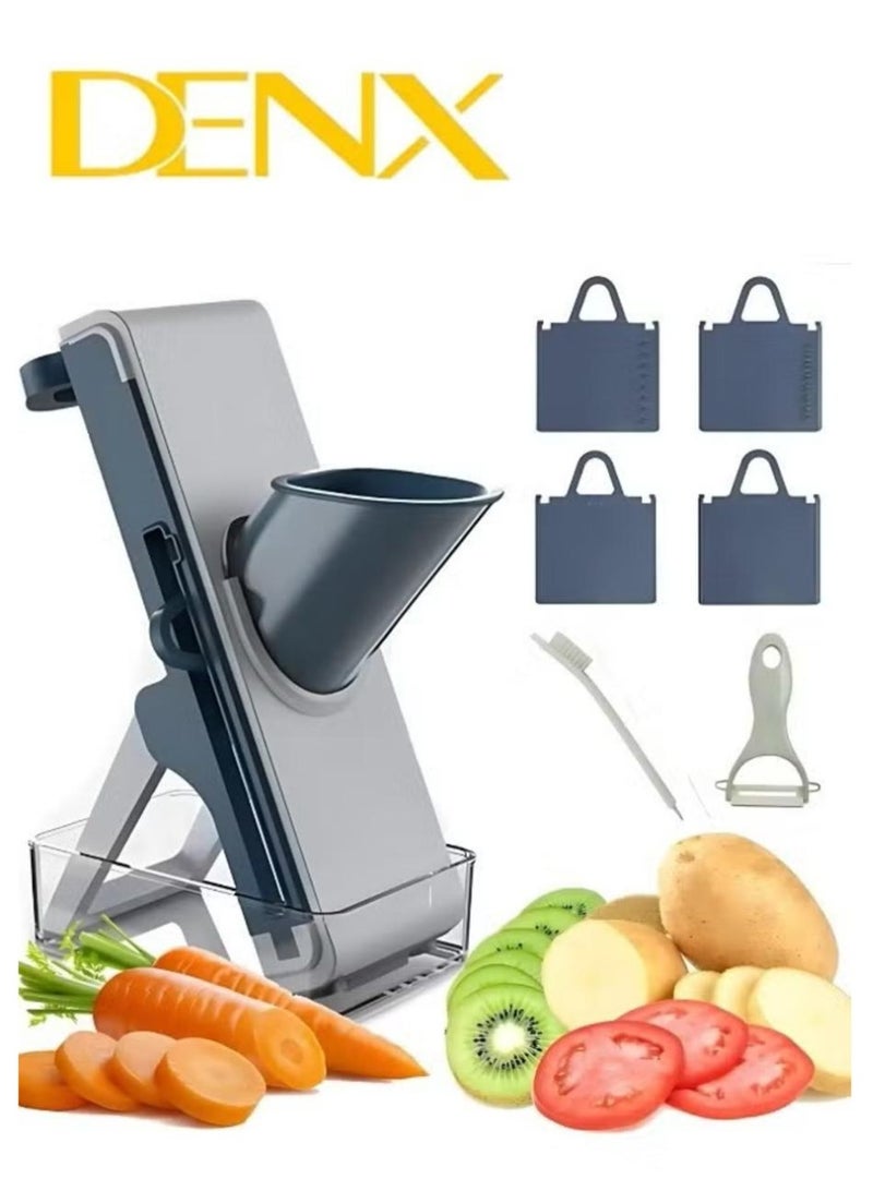 Denx Multifunctional Vegetable Cutter, Mandolin Slicer Kitchen Vegetable Cutter, Safety Potato Slicer, Food Chopper Grater Slicer For Vegetable Fruit Meat With Container Replaceable Blades - Image 2