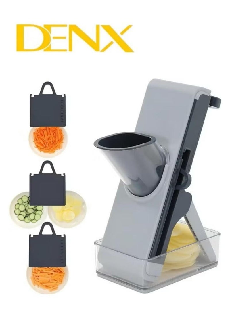 Denx Multifunctional Vegetable Cutter, Mandolin Slicer Kitchen Vegetable Cutter, Safety Potato Slicer, Food Chopper Grater Slicer For Vegetable Fruit Meat With Container Replaceable Blades - Image 1