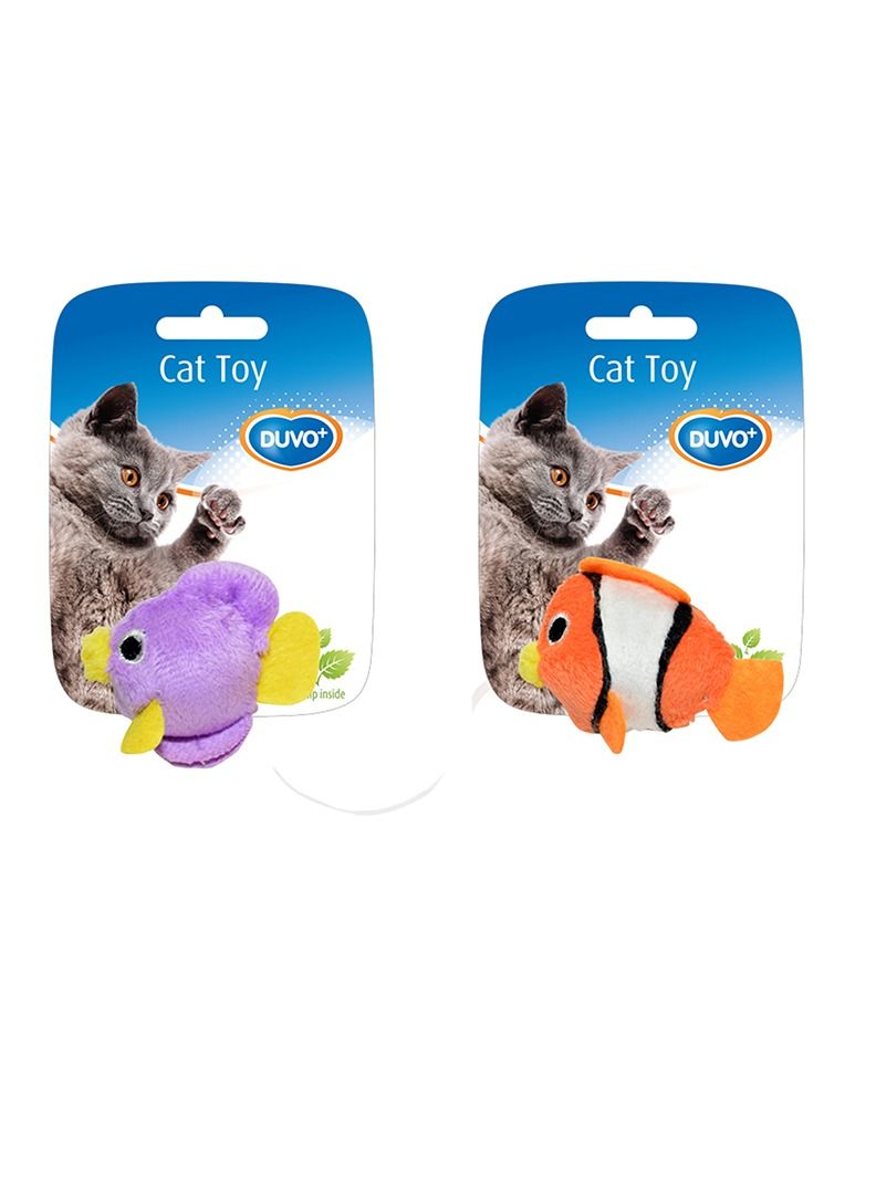 2pc Assortment Fish Orange/Blue Toy For Cats 7.5x 9 X 3.5cm