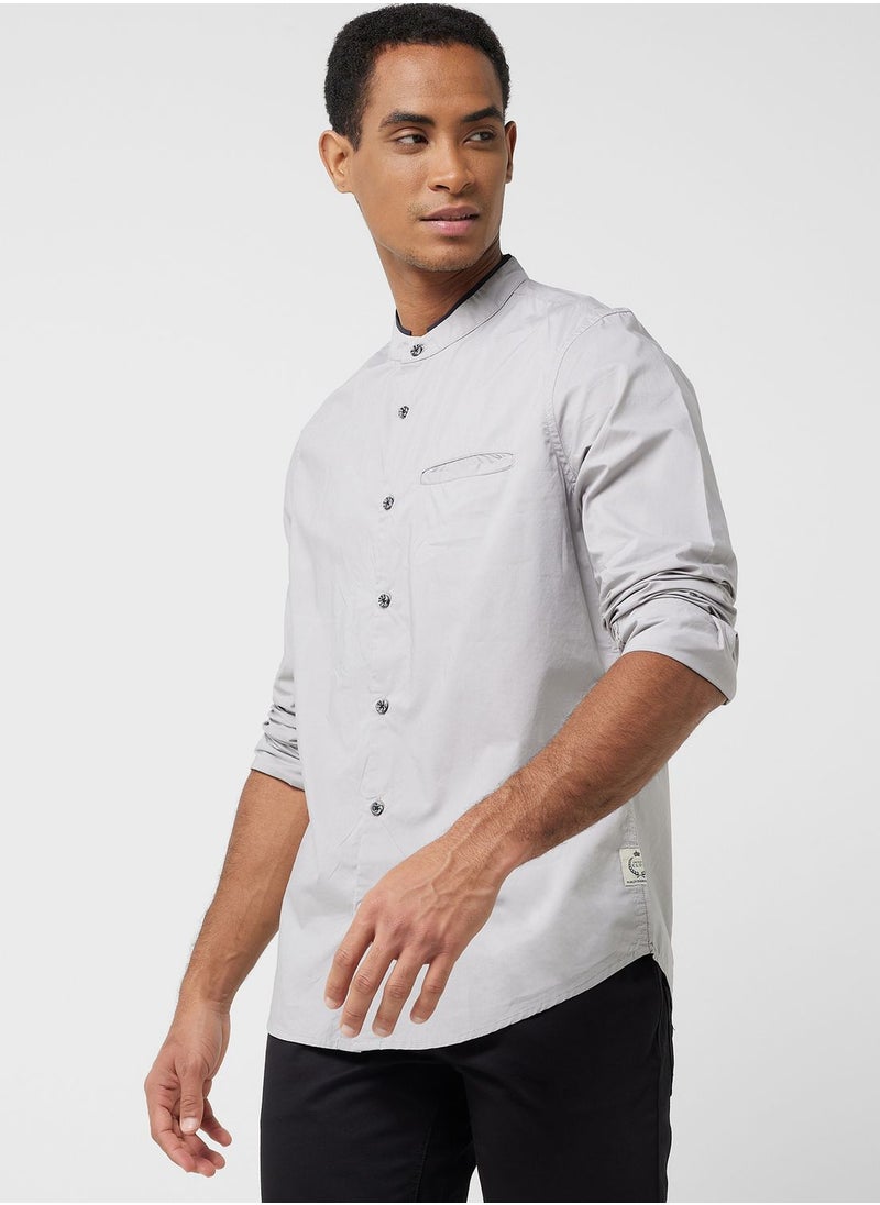 Thomas Scott - Thomas Scott Band Collar Classic Slim Fit Cotton Casual Shirt - Image 1