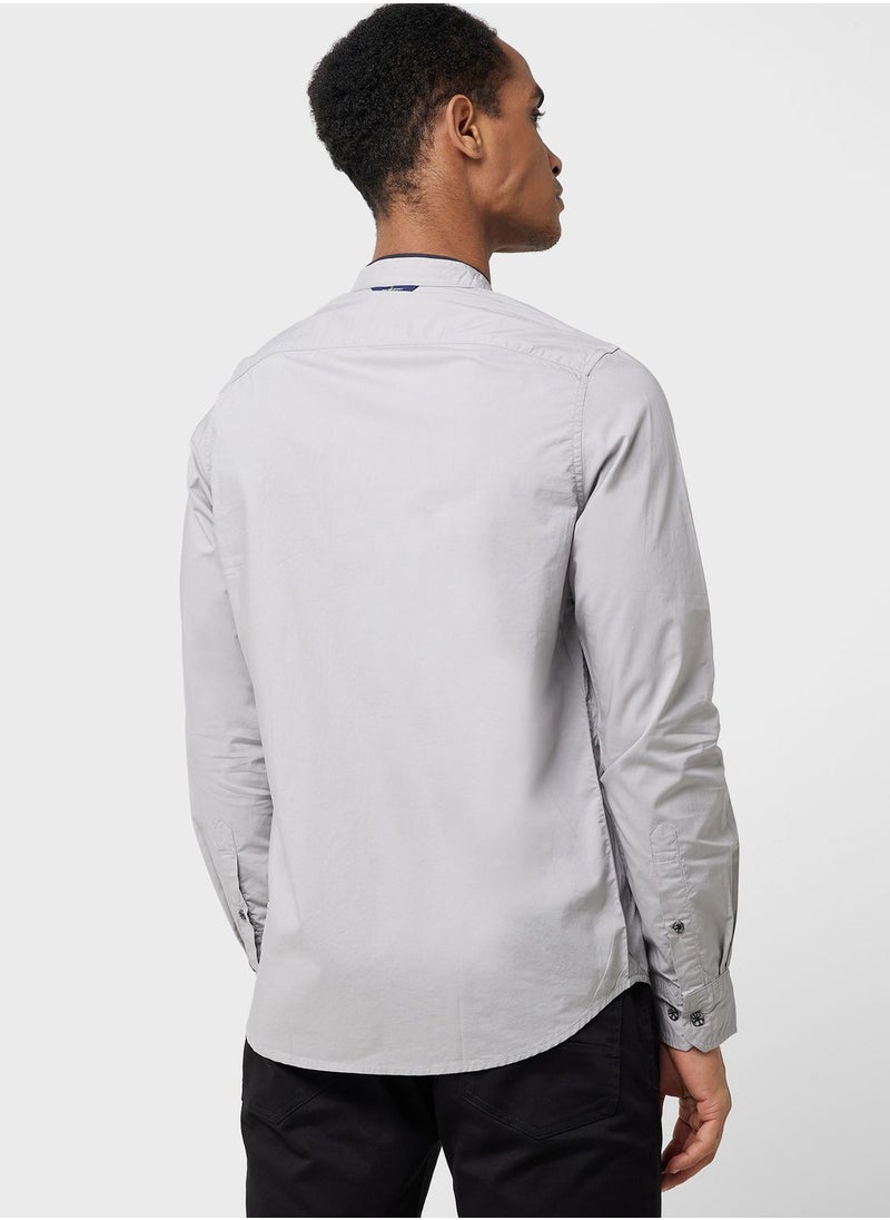 Thomas Scott - Thomas Scott Band Collar Classic Slim Fit Cotton Casual Shirt - Image 1