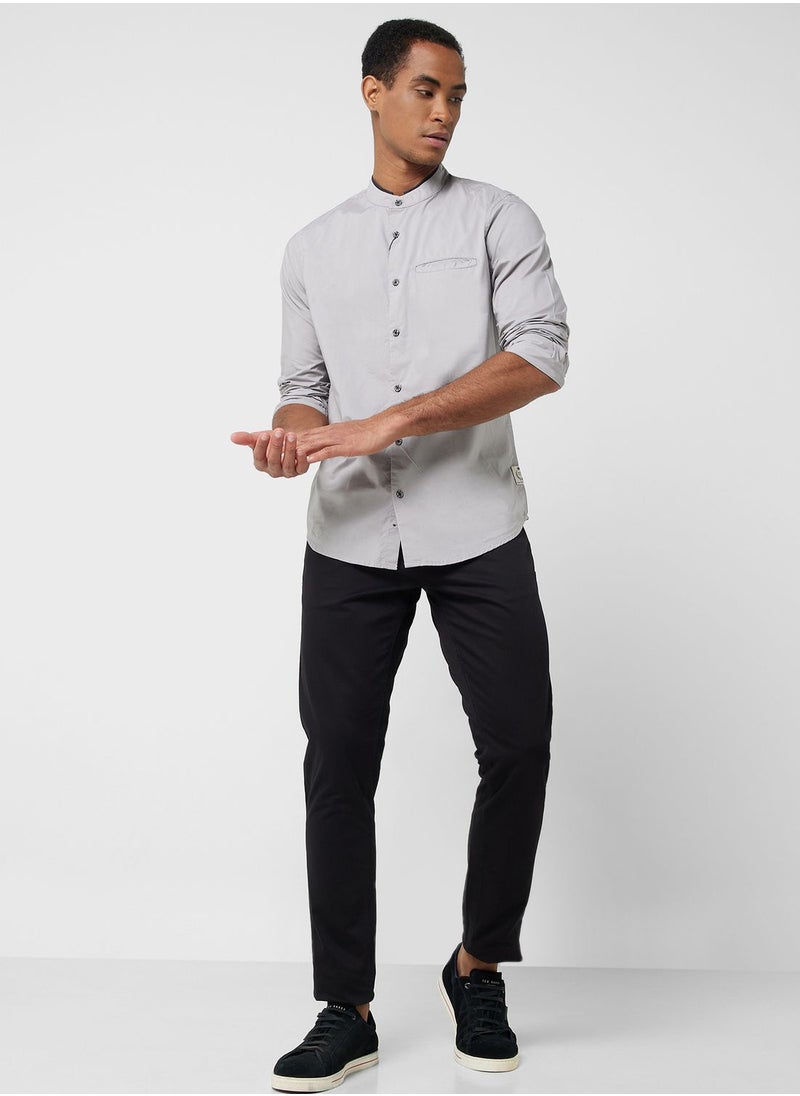 Thomas Scott - Thomas Scott Band Collar Classic Slim Fit Cotton Casual Shirt - Image 1