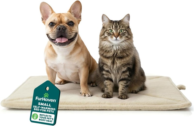 Furhaven ThermaNAP Self-Warming Cat Bed for Indoor Cats & Small Dogs, Washable & Reflects Body Heat - Quilted Faux Fur Reflective Bed Mat - Cream, Small - Image 1