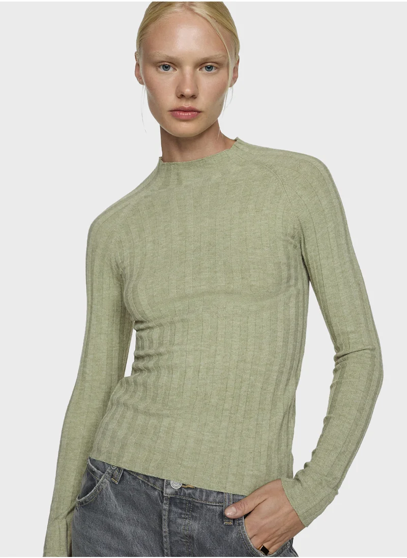 مانجو High Collar Ribbed Knit Sweater