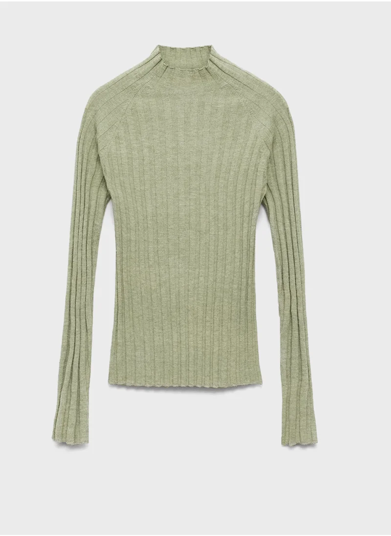 MANGO High Collar Ribbed Knit Sweater