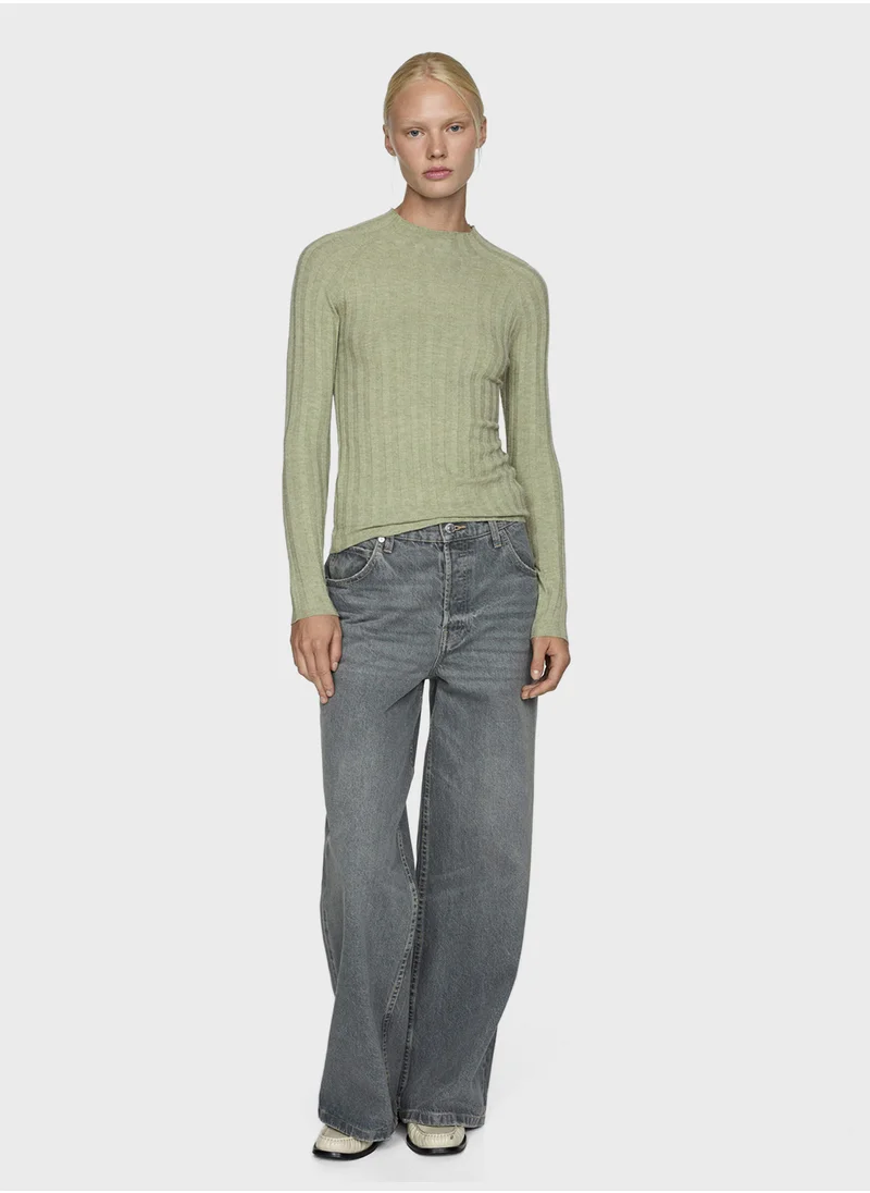 MANGO High Collar Ribbed Knit Sweater