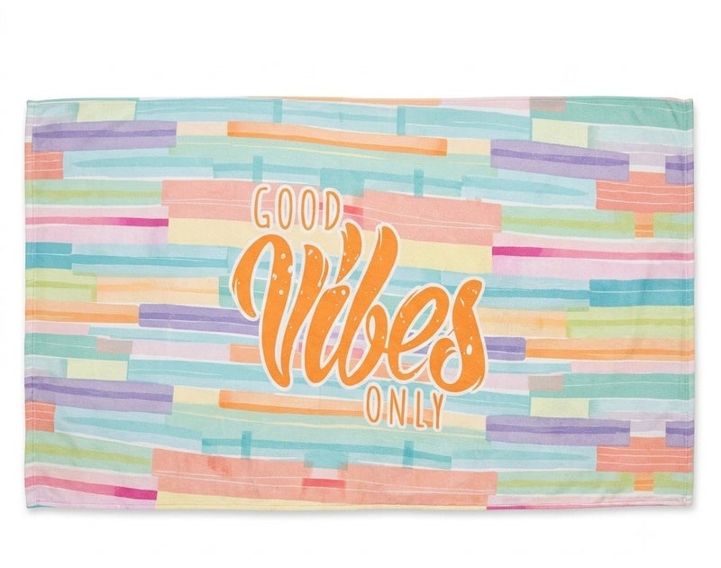GOOD VIBES ONLY Beach Towel – Multicolor Printed Design – 140 × 70 cm - Image 1