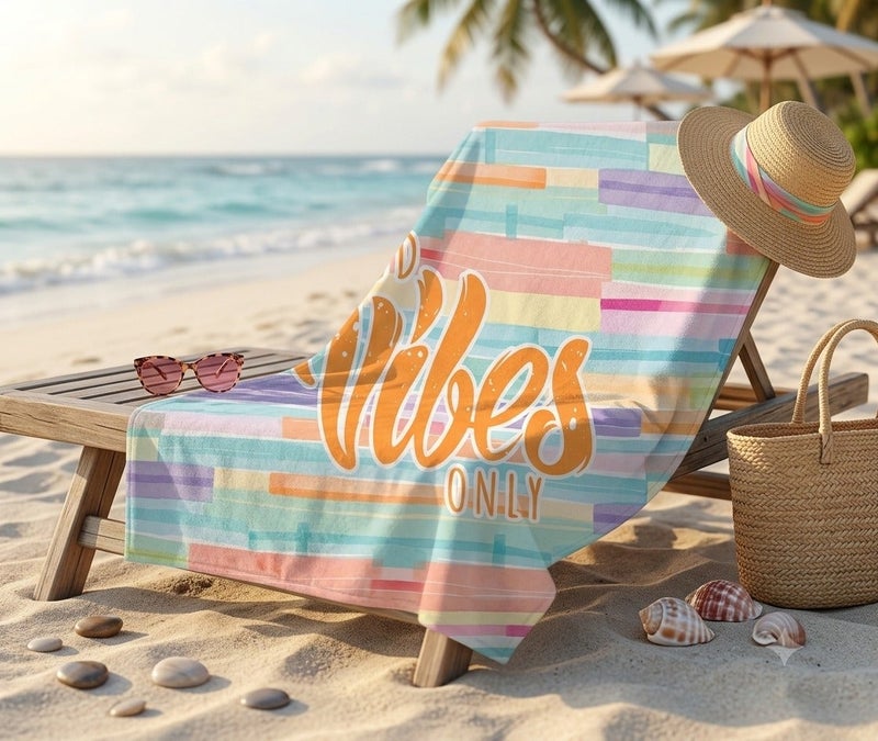 GOOD VIBES ONLY Beach Towel – Multicolor Printed Design – 140 × 70 cm - Image 2