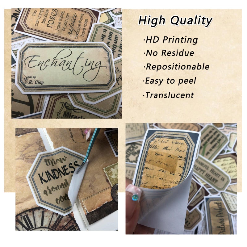 Bomichi 94 Pcs Vintage Label Stickers, Retro Tag Aesthetic Stickers for Scrapbooking Junk Journal Bullet Journal Collage Diary DIY Crafts - Image 2