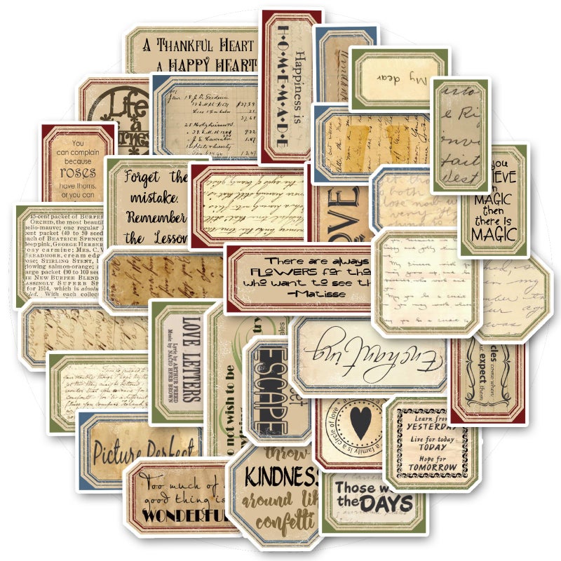 Bomichi 94 Pcs Vintage Label Stickers, Retro Tag Aesthetic Stickers for Scrapbooking Junk Journal Bullet Journal Collage Diary DIY Crafts - Image 1