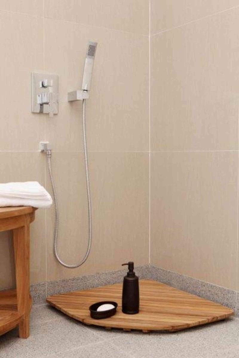 Bare Decor Dania Corner Shower Spa Mat, 24 by 24-Inch, Solid Teak Wood and Oiled Finish - Image 2