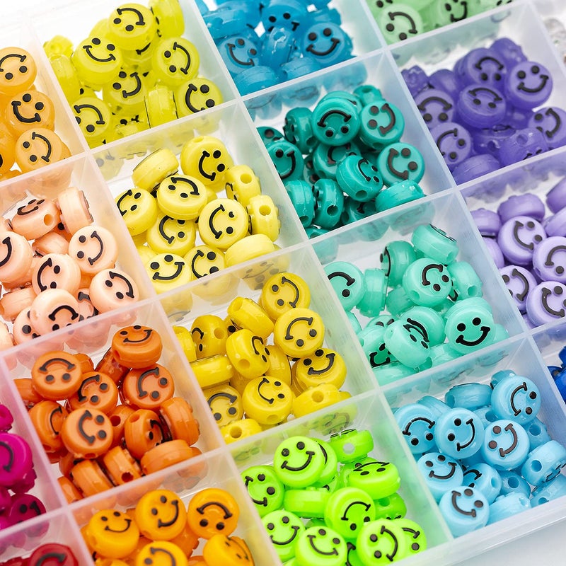 480 Pcs 14 Colors Acrylic Smiley Face Beads for Jewelry Bracelet Earring Necklace Craft Mobile Phone Pendant Making Kit (Multicolor) - Image 2