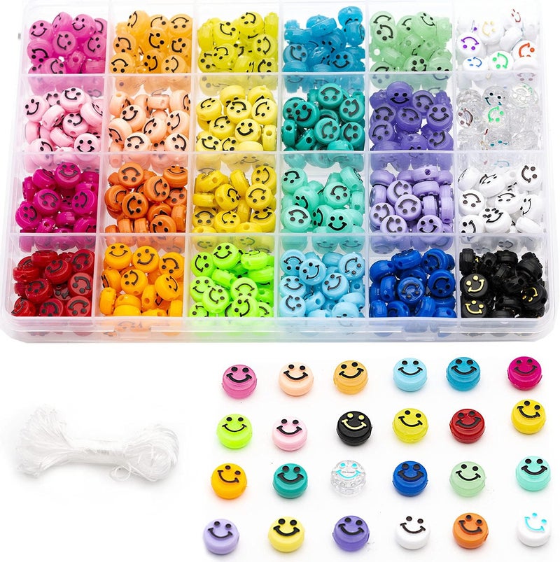 480 Pcs 14 Colors Acrylic Smiley Face Beads for Jewelry Bracelet Earring Necklace Craft Mobile Phone Pendant Making Kit (Multicolor) - Image 1