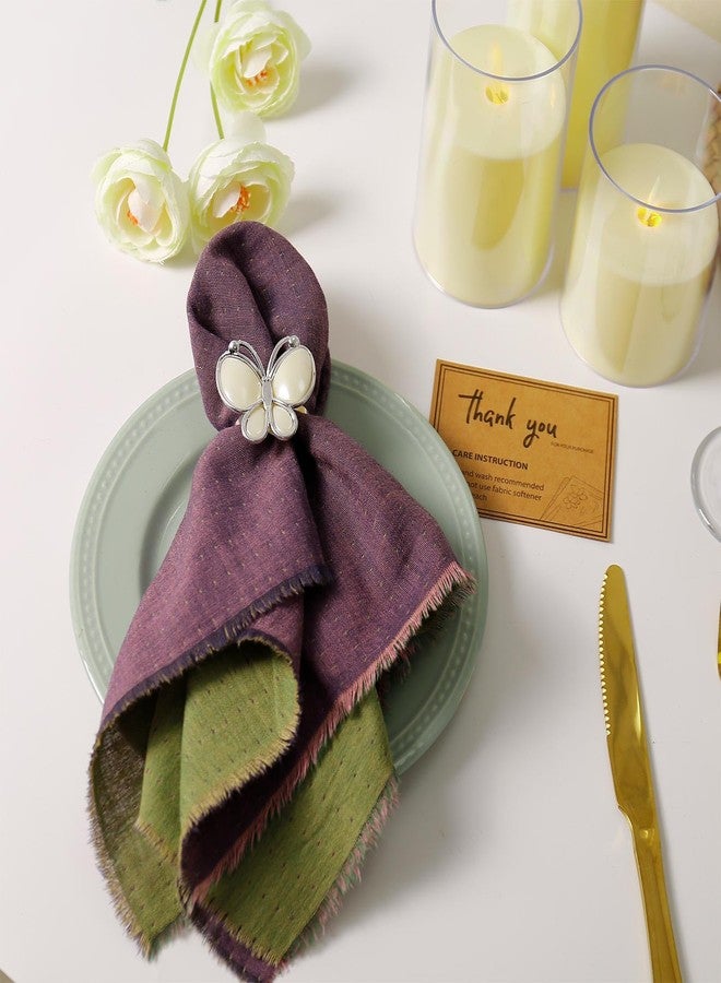 Wonlex Cloth Napkin Double-Layer Set of 10, Cotton AB Surface Reusable Table Dinner Napkins Cloth with Elegant Fringe for Everyday Use, Home Decor, Family Event Parties(Green-Purple) - Image 2