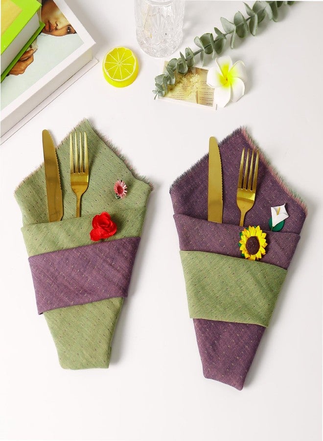 Wonlex Cloth Napkin Double-Layer Set of 10, Cotton AB Surface Reusable Table Dinner Napkins Cloth with Elegant Fringe for Everyday Use, Home Decor, Family Event Parties(Green-Purple) - Image 3