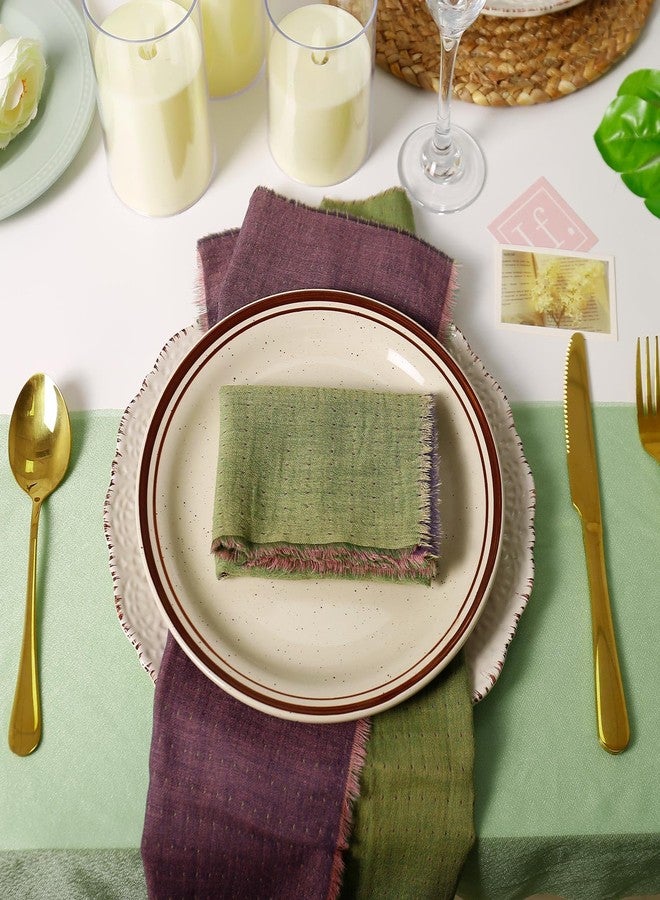Wonlex Cloth Napkin Double-Layer Set of 10, Cotton AB Surface Reusable Table Dinner Napkins Cloth with Elegant Fringe for Everyday Use, Home Decor, Family Event Parties(Green-Purple) - Image 4