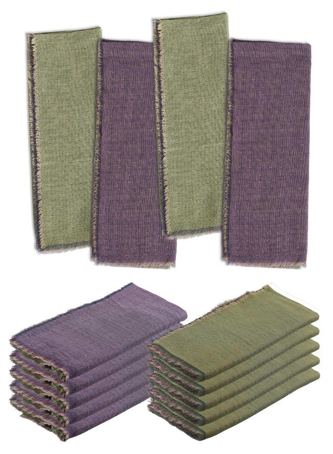 Wonlex Cloth Napkin Double-Layer Set of 10, Cotton AB Surface Reusable Table Dinner Napkins Cloth with Elegant Fringe for Everyday Use, Home Decor, Family Event Parties(Green-Purple) - Image 1