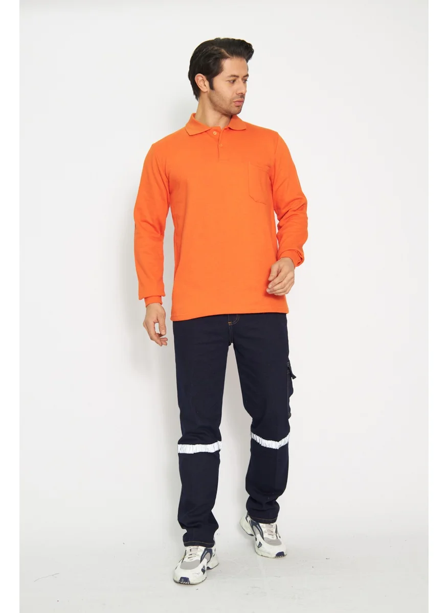 Orange Safety Sweat T-Shirt Polo Neck Winter Long Sleeve