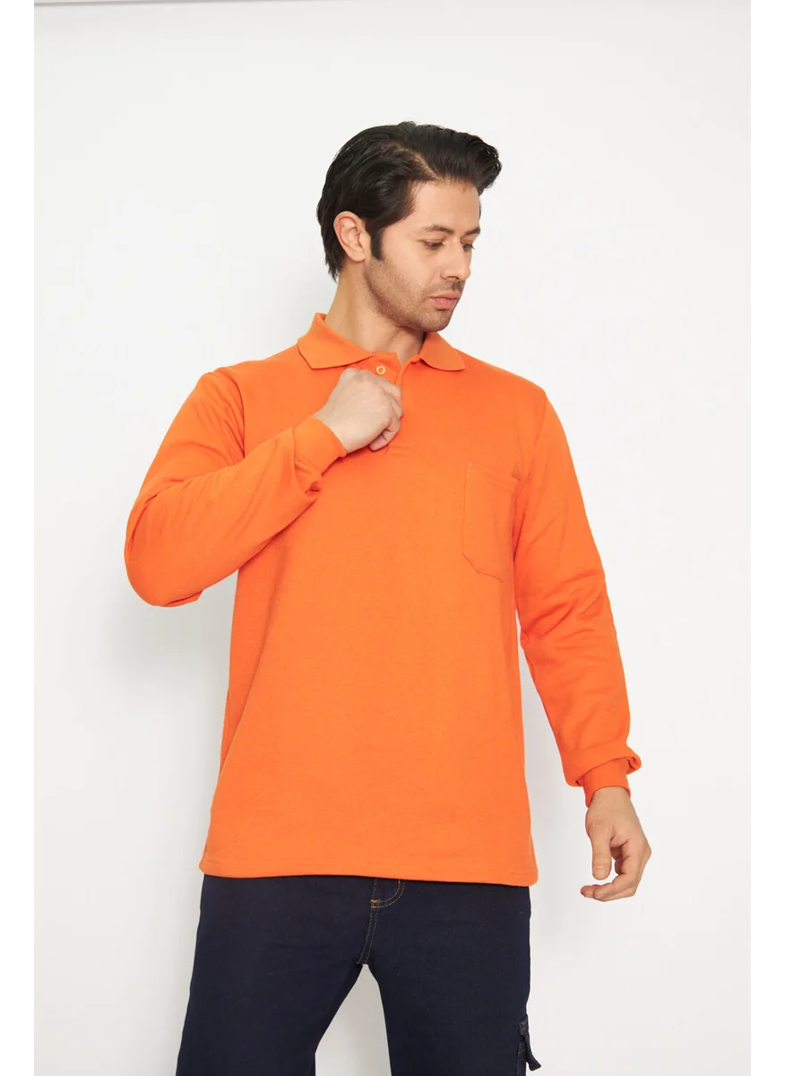 Orange Safety Sweat T-Shirt Polo Neck Winter Long Sleeve