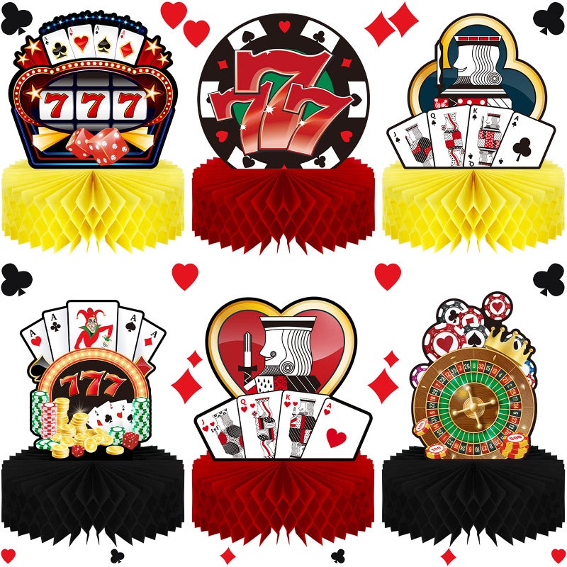 Sumind 6 Pcs Casino Theme Party Decorations Casino Honeycomb Centerpieces for Tables 3D Poker Dice Table Centerpieces for Las Vegas Birthday Party Supplies - Image 2