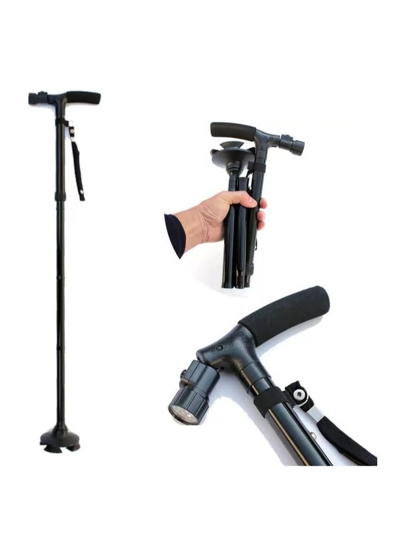 Bukela - Folding Cane with Led Light, Adjustable Canes for Men and Women, Walking Stick for Elderly with Cushion Handle and Pivoting Quad Base for Hiking Mountain Climbing Backpacker - Image 1