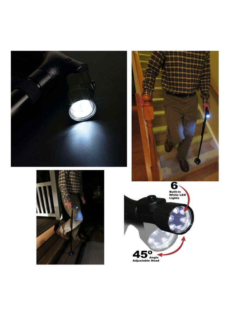 Bukela - Folding Cane with Led Light, Adjustable Canes for Men and Women, Walking Stick for Elderly with Cushion Handle and Pivoting Quad Base for Hiking Mountain Climbing Backpacker - Image 1